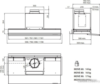 Кухонная вытяжка Falmec Move Design 120 800 м3/ч (черный)